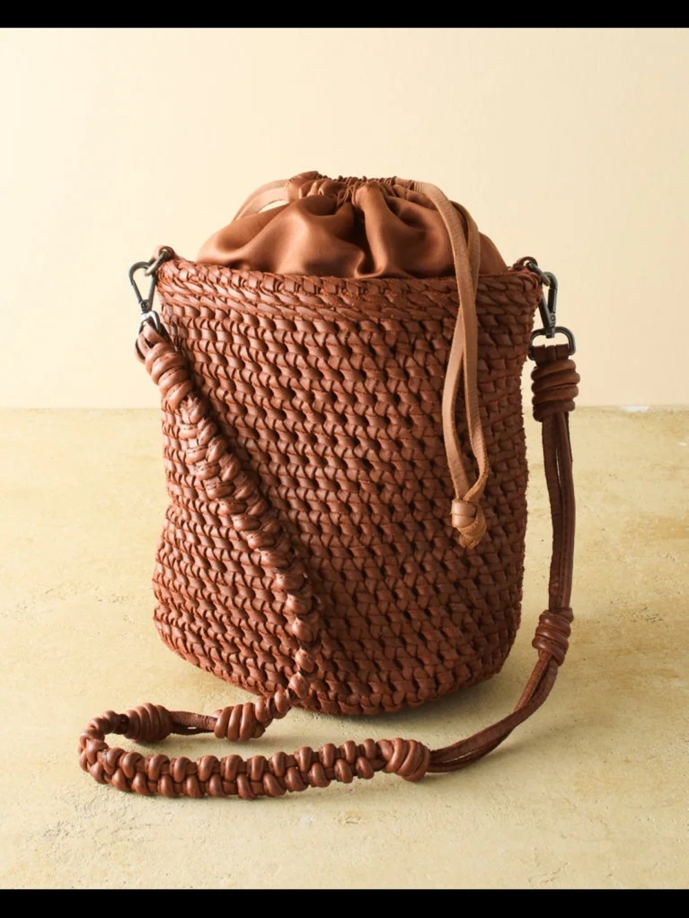 Latico Woven Bucket Shoulder Bag in Brown